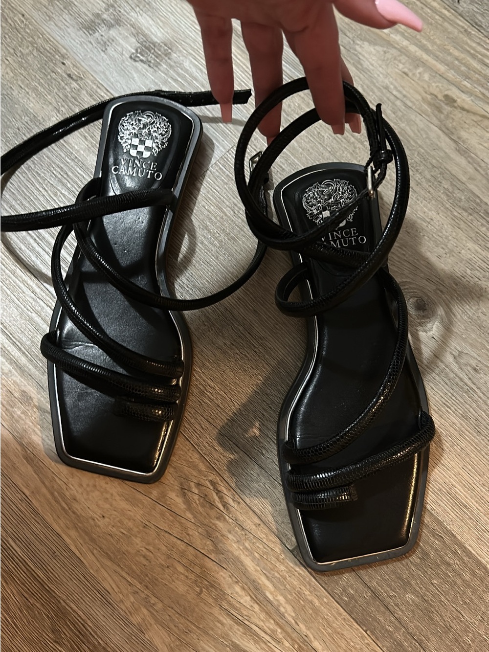 Vince Camuto Black Lace-Up Square Toe Strappy Sandals
